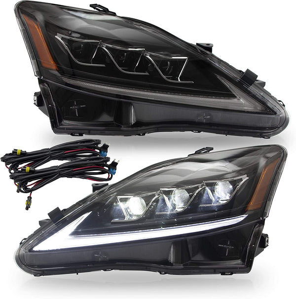 Headlight for LEXUS 2006-2013 IS250 IS350/2008-2014 IS F/2010-2015 SEDAN C CF,with Sequential Turn Signal,Full LED Light, Plug-and-play Clear