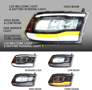 Headlights Compatible For 2009-2018 Dodge RAM